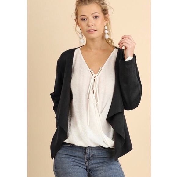 Grey Vegan Suede Draped Jacket Blazer - Picture 6 of 8